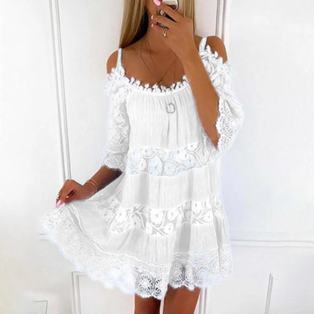 FLONIFY Mini Dress Summer Solid Lace