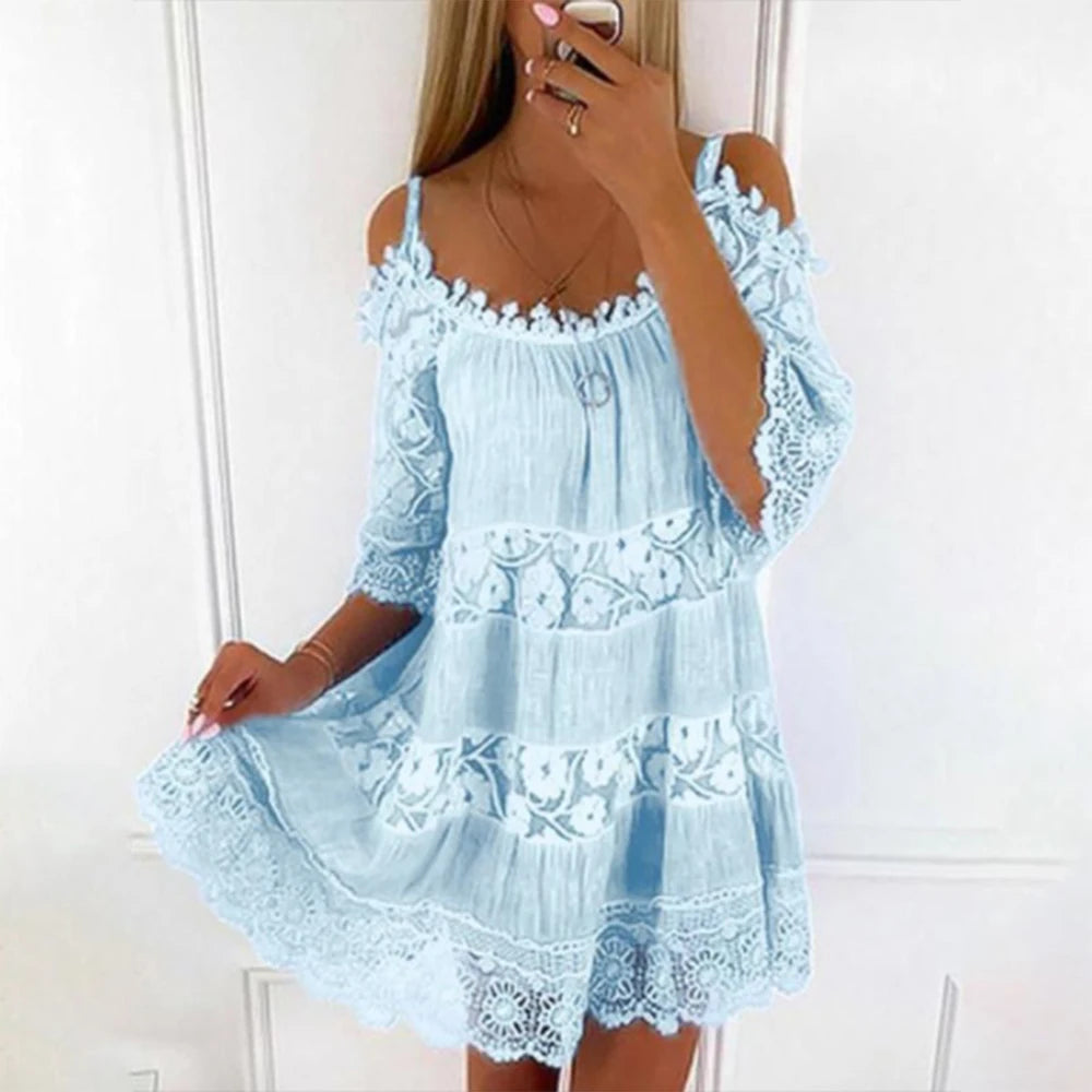 FLONIFY Mini Dress Summer Solid Lace