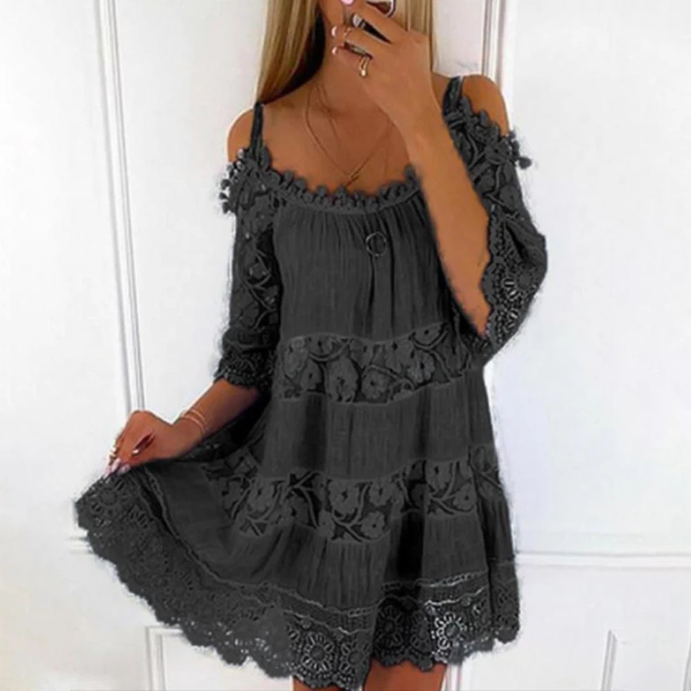 FLONIFY Mini Dress Summer Solid Lace
