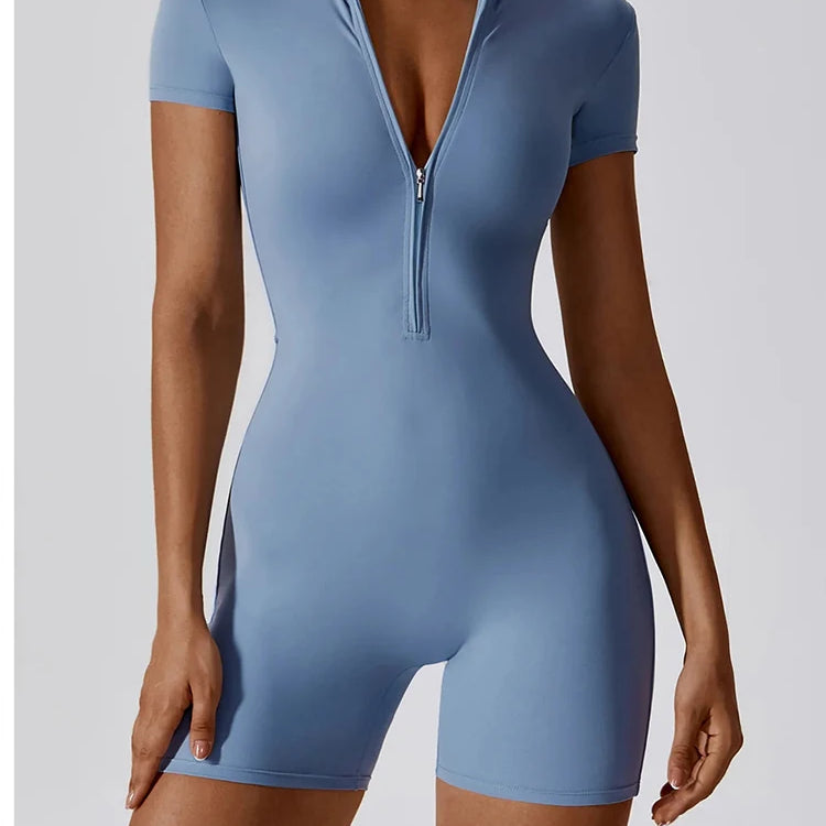 FLONIFY Summer Zipper Workout Jumpsuit Sports Overalls Women Gym Clothing Running Fitness Suits Gym Tracksuit Short Sportswear Yoga Set