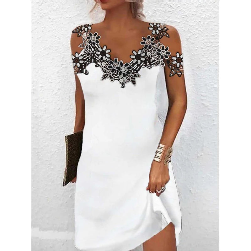 FLONIFY Backless Hollow Lace Patchwork Elegant Party Dresses