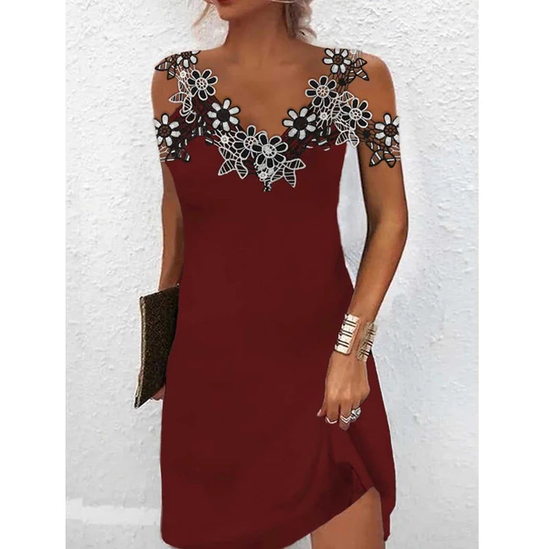FLONIFY Backless Hollow Lace Patchwork Elegant Party Dresses