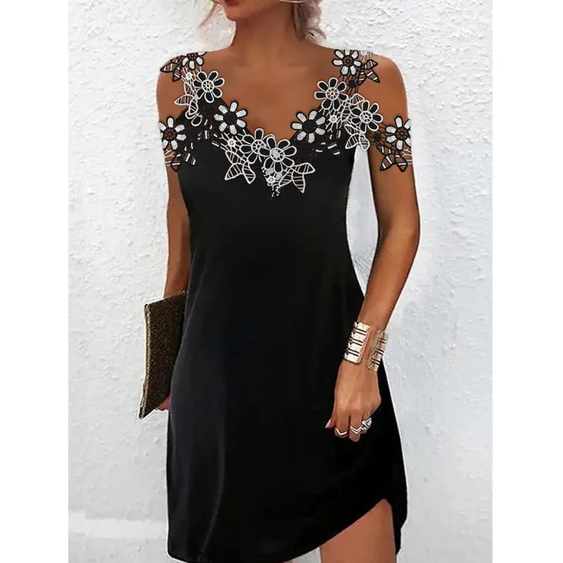 FLONIFY Backless Hollow Lace Patchwork Elegant Party Dresses